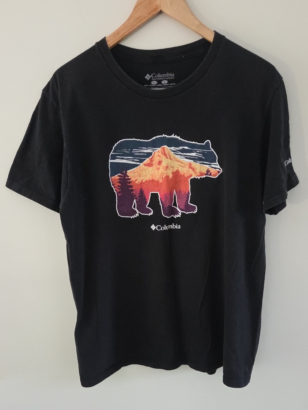 Columbia Men's Black Cotton Tee with Bear Graphic And Logo On Front And Sleeve